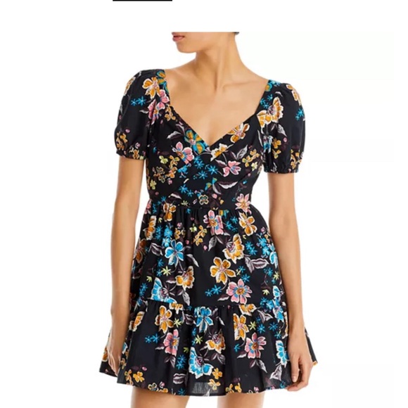 Aqua Cotton Floral Open Back Mini Dress size small - Picture 1 of 5